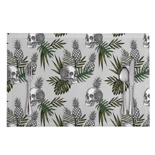 Tropical Pineapple Skull Pattern Print Placemat