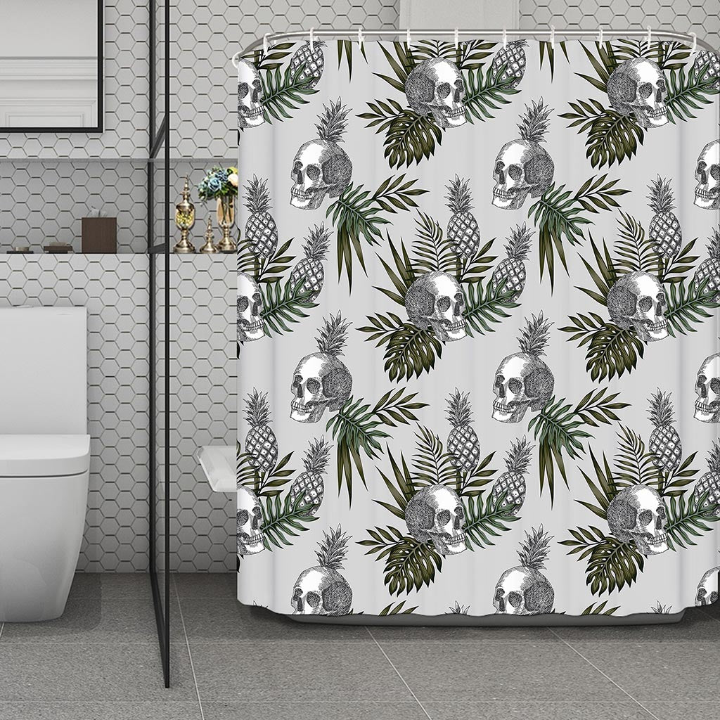 Tropical Pineapple Skull Pattern Print Polyester Shower Curtain