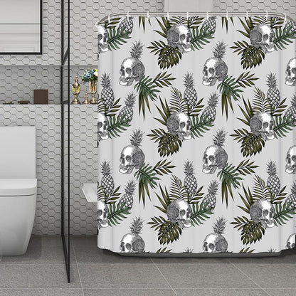 Tropical Pineapple Skull Pattern Print Polyester Shower Curtain