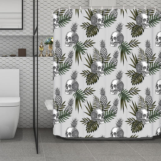 Tropical Pineapple Skull Pattern Print Polyester Shower Curtain