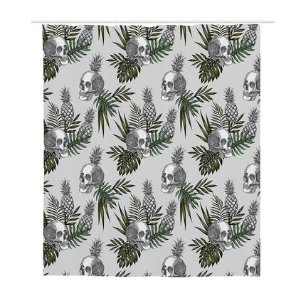 Tropical Pineapple Skull Pattern Print Polyester Shower Curtain