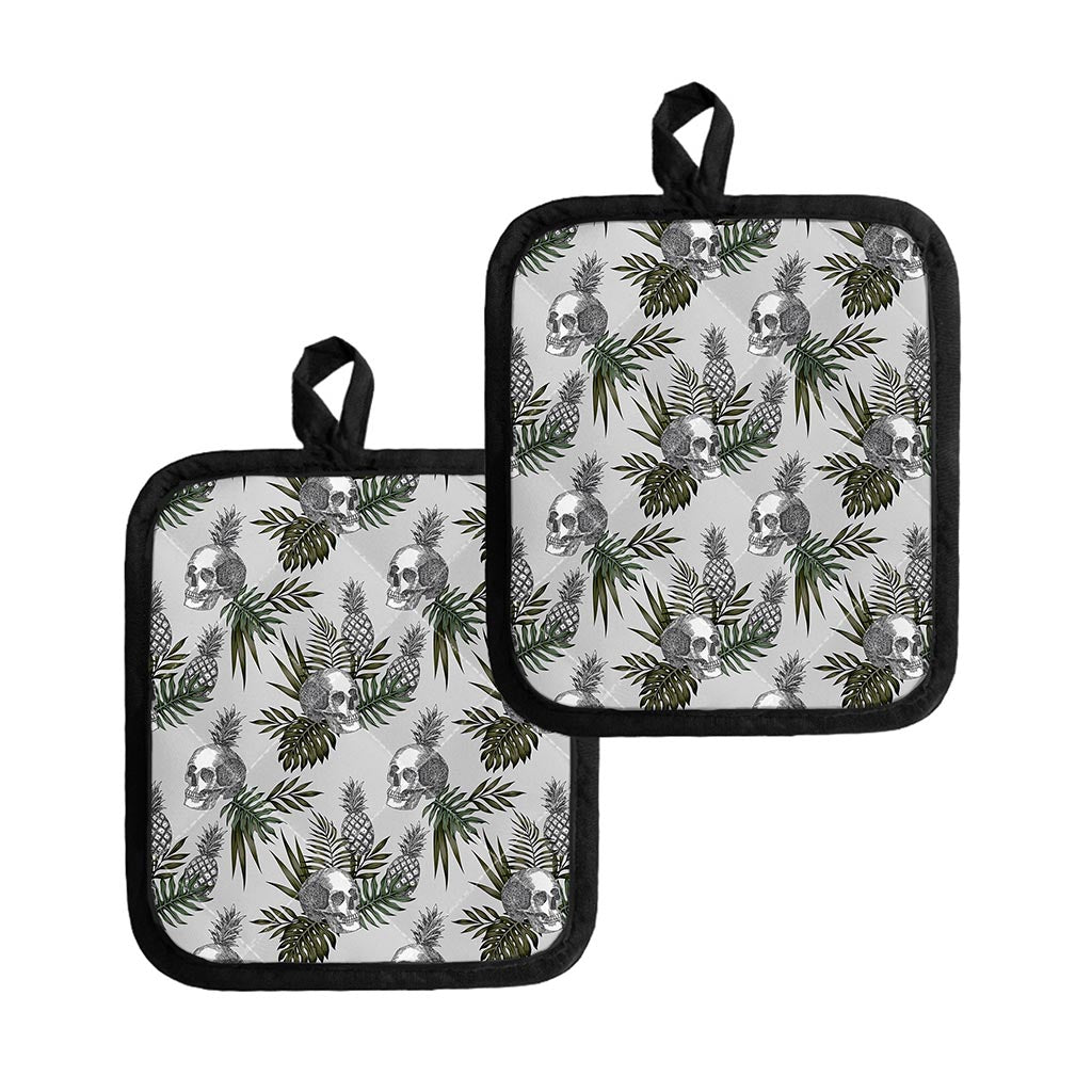 Tropical Pineapple Skull Pattern Print Pot Holders