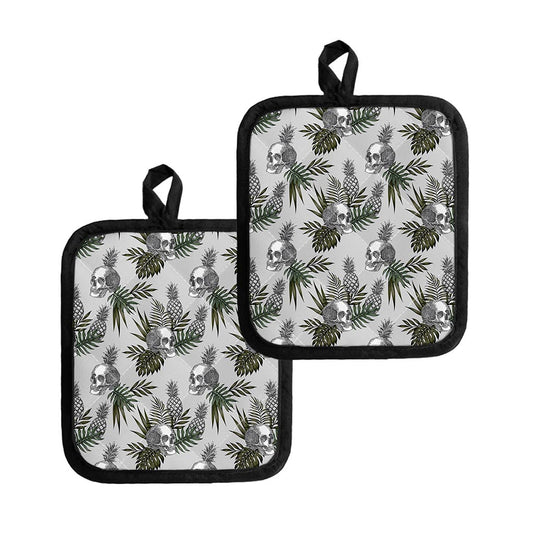 Tropical Pineapple Skull Pattern Print Pot Holders