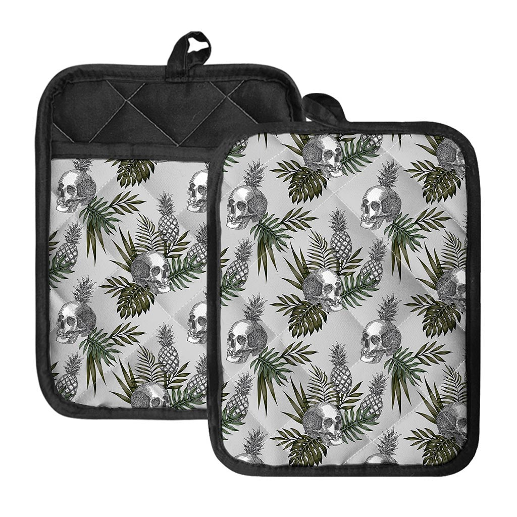 Tropical Pineapple Skull Pattern Print Pot Holders With Pocket