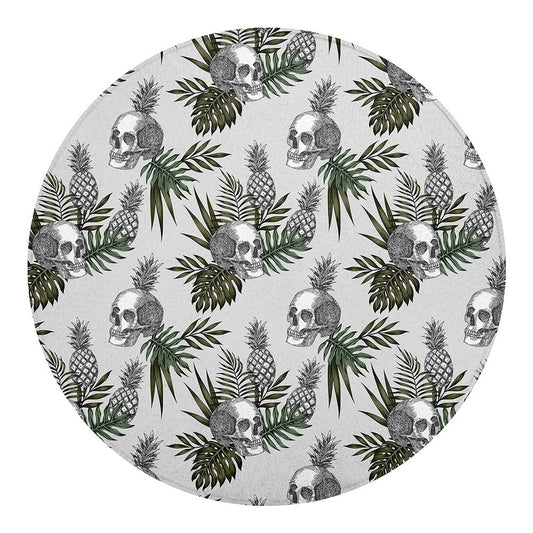 Tropical Pineapple Skull Pattern Print Round Blanket
