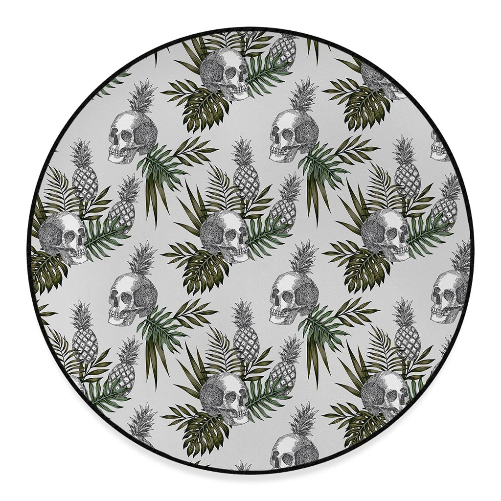 Tropical Pineapple Skull Pattern Print Round Floor Mat