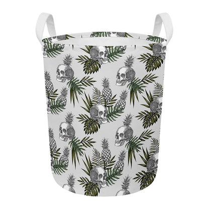 Tropical Pineapple Skull Pattern Print Round Laundry Basket