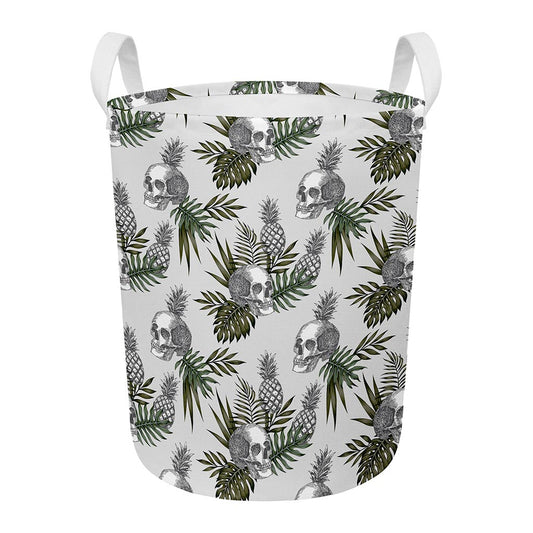 Tropical Pineapple Skull Pattern Print Round Laundry Basket