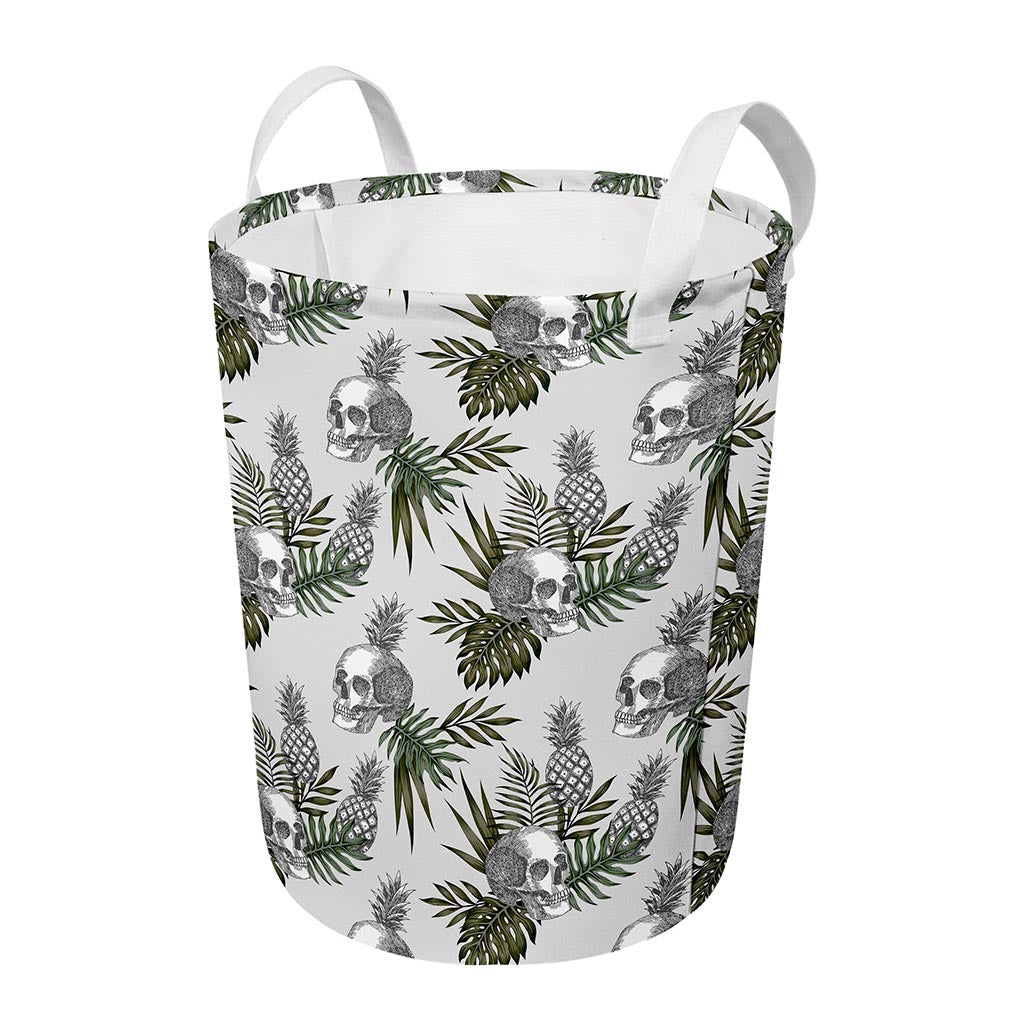 Tropical Pineapple Skull Pattern Print Round Laundry Basket