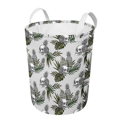 Tropical Pineapple Skull Pattern Print Round Laundry Basket