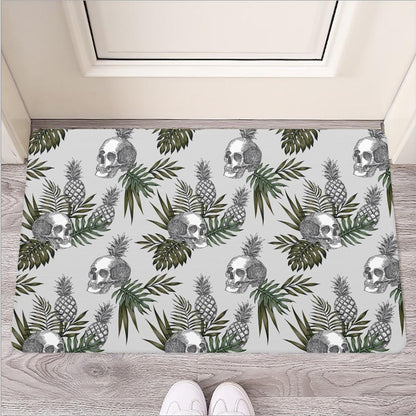 Tropical Pineapple Skull Pattern Print Rubber Doormat