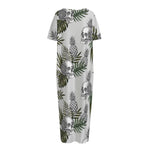 Tropical Pineapple Skull Pattern Print Short Sleeve Long Nightdress