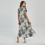Tropical Pineapple Skull Pattern Print Short Sleeve Maxi Dress