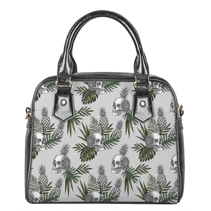 Tropical Pineapple Skull Pattern Print Shoulder Handbag