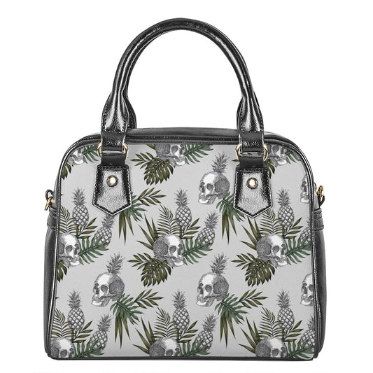 Tropical Pineapple Skull Pattern Print Shoulder Handbag