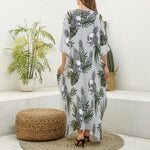 Tropical Pineapple Skull Pattern Print Silk V-Neck Kaftan Dress