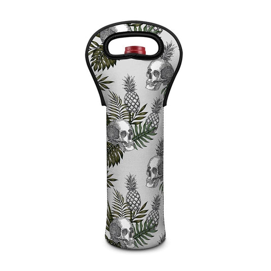 Tropical Pineapple Skull Pattern Print Single Neoprene Wine Tote