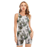 Tropical Pineapple Skull Pattern Print Sleeveless One Piece Swimsuit
