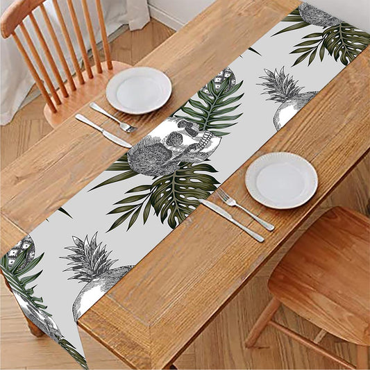Tropical Pineapple Skull Pattern Print Table Runner