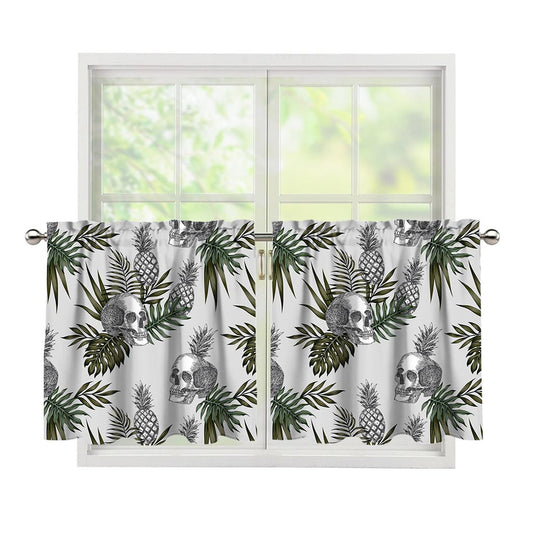 Tropical Pineapple Skull Pattern Print Tier Curtains