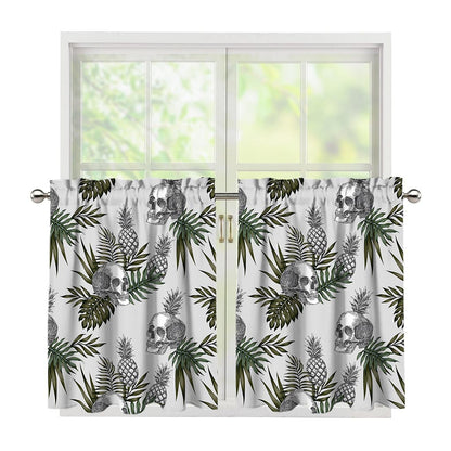 Tropical Pineapple Skull Pattern Print Tier Curtains