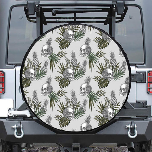 Tropical Pineapple Skull Pattern Print Tire Cover