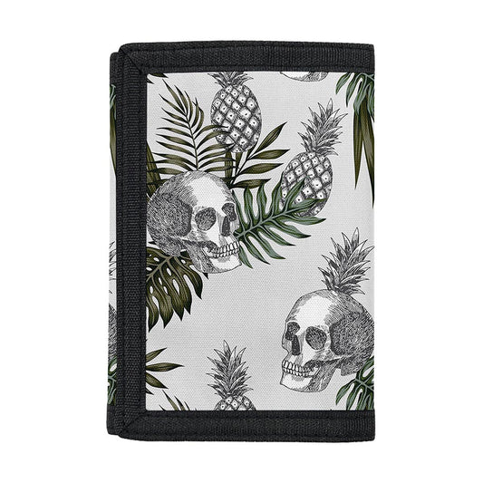 Tropical Pineapple Skull Pattern Print Trifold Wallet