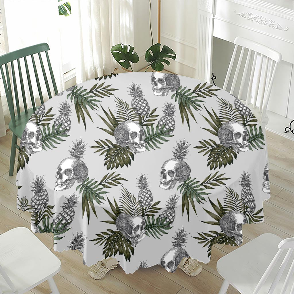 Tropical Pineapple Skull Pattern Print Waterproof Round Tablecloth