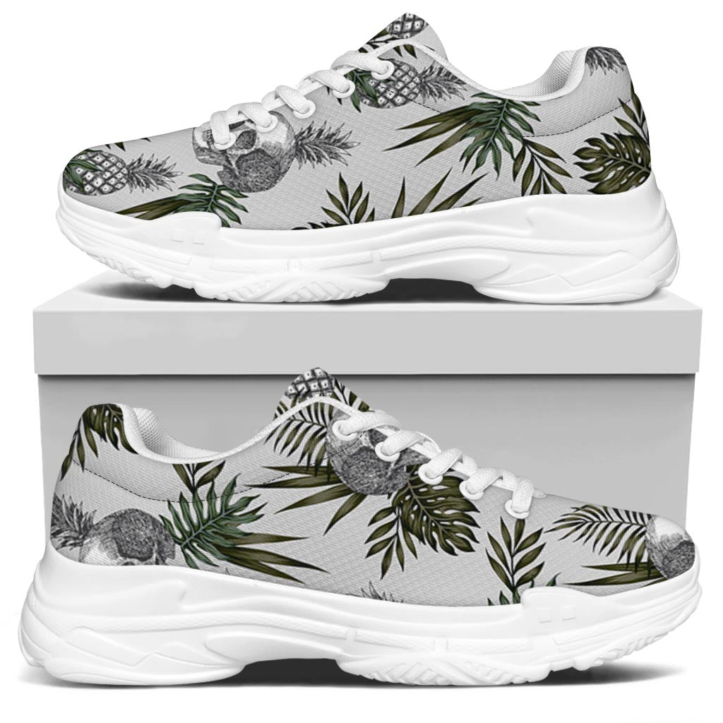Tropical Pineapple Skull Pattern Print White Chunky Shoes