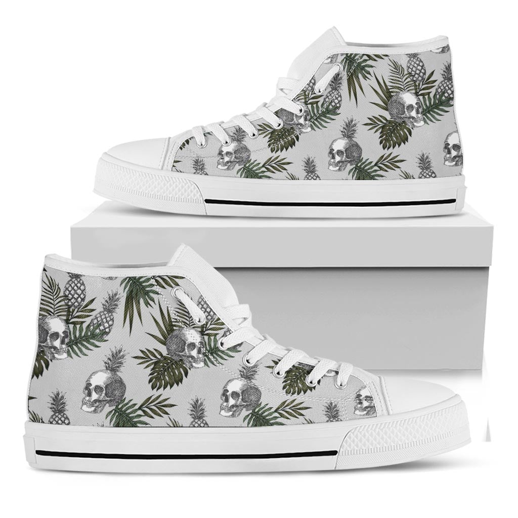 Tropical Pineapple Skull Pattern Print White High Top Sneakers