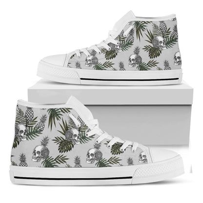 Tropical Pineapple Skull Pattern Print White High Top Sneakers