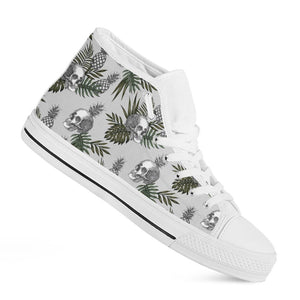 Tropical Pineapple Skull Pattern Print White High Top Sneakers