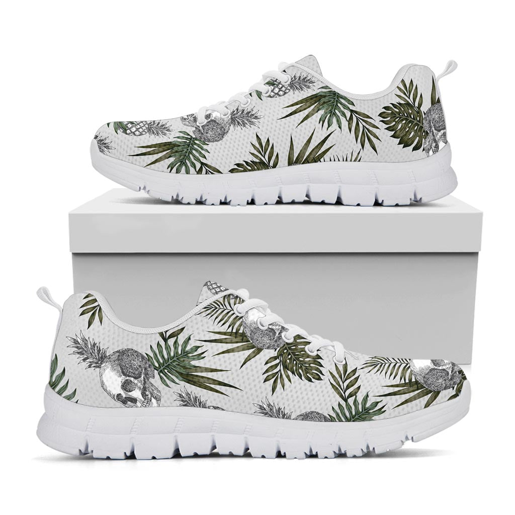 Tropical Pineapple Skull Pattern Print White Running Shoes