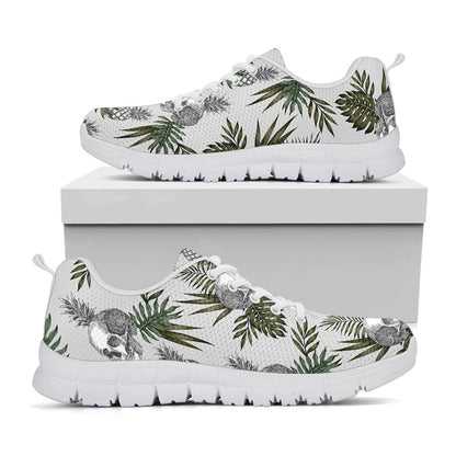 Tropical Pineapple Skull Pattern Print White Running Shoes