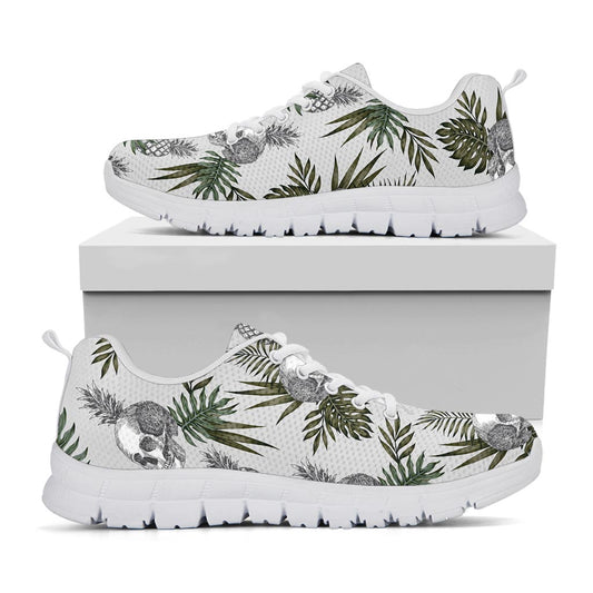 Tropical Pineapple Skull Pattern Print White Running Shoes