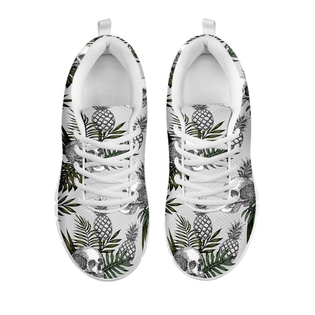 Tropical Pineapple Skull Pattern Print White Running Shoes