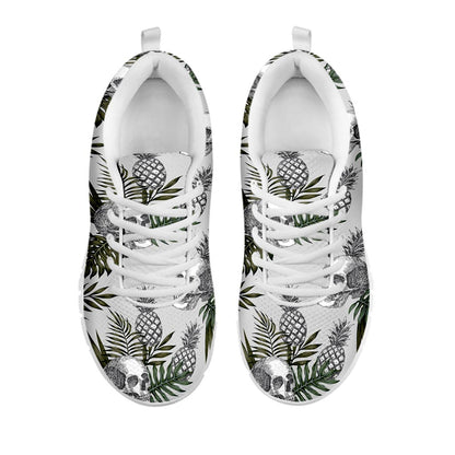 Tropical Pineapple Skull Pattern Print White Running Shoes