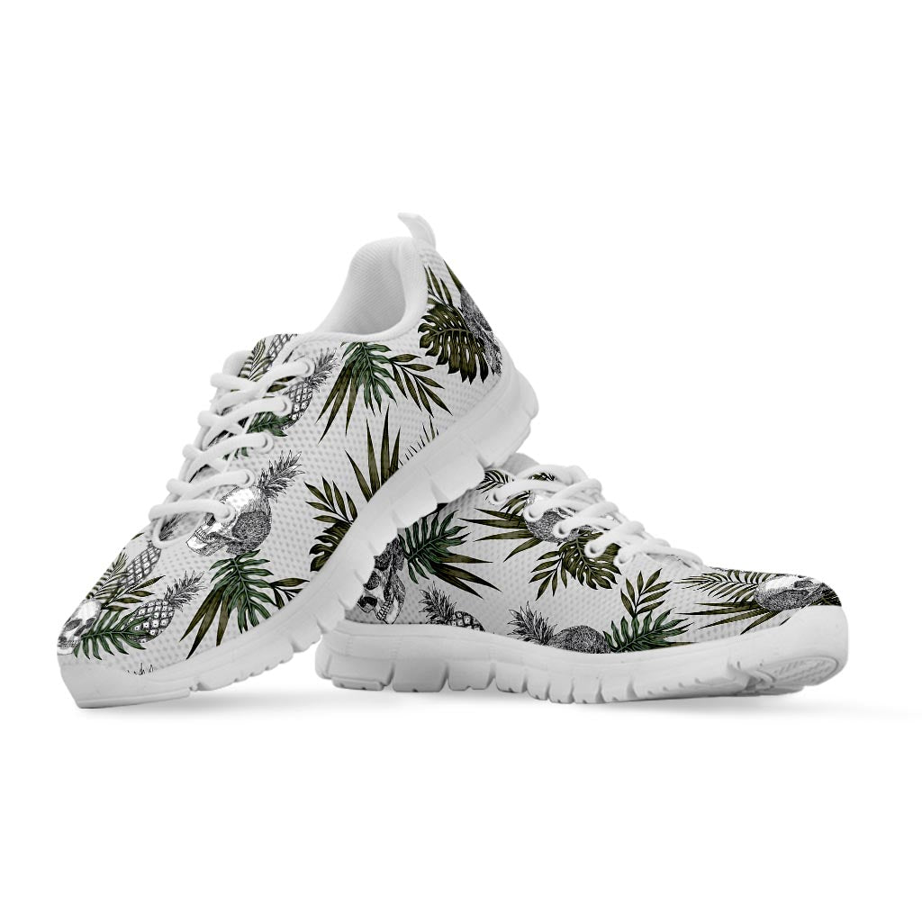 Tropical Pineapple Skull Pattern Print White Running Shoes