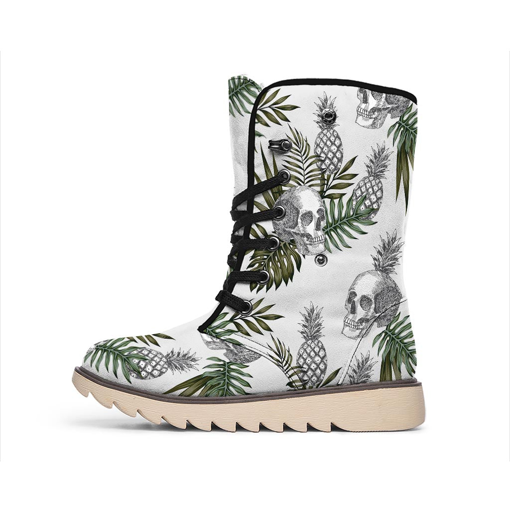 Tropical Pineapple Skull Pattern Print Winter Boots