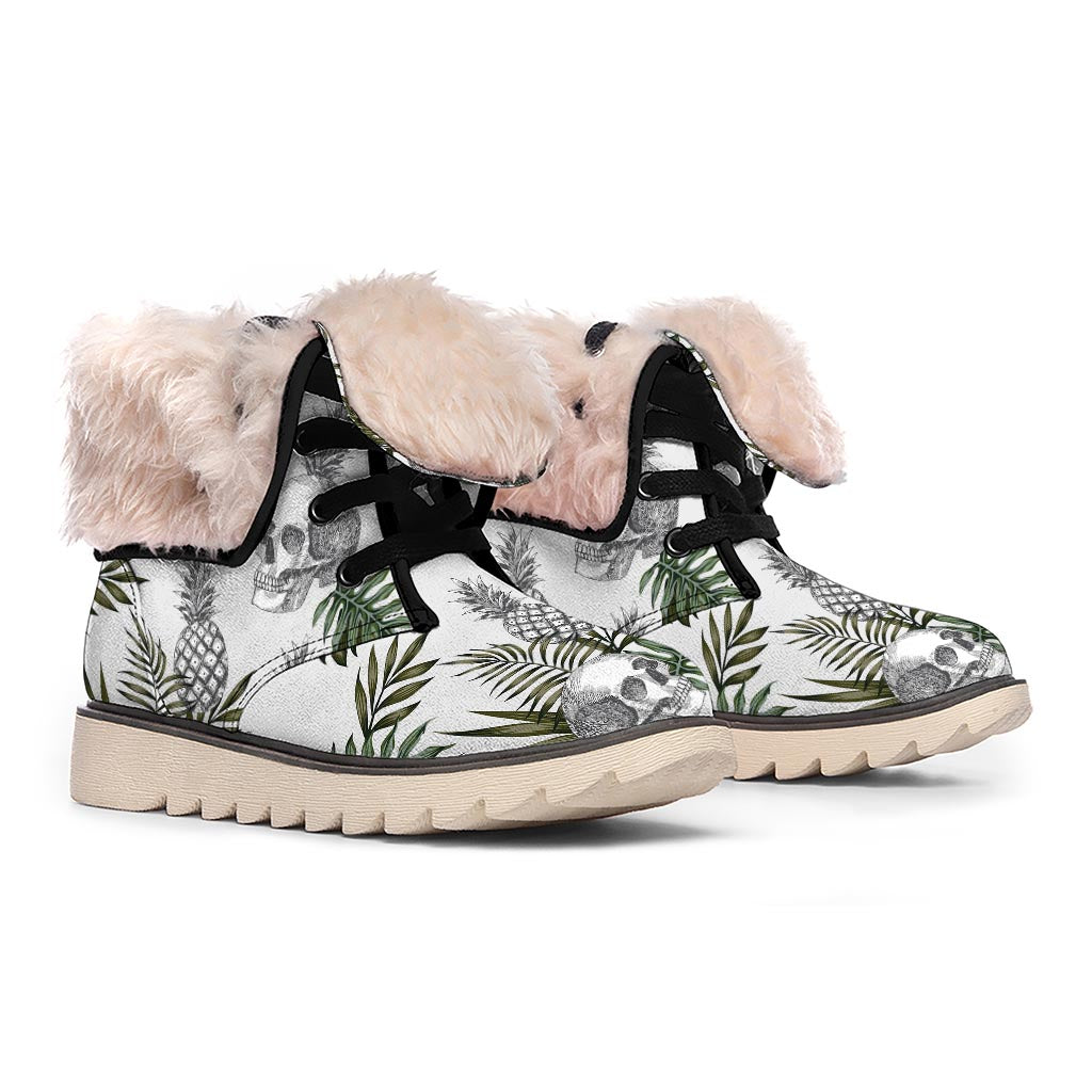 Tropical Pineapple Skull Pattern Print Winter Boots