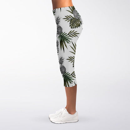Tropical Pineapple Skull Pattern Print Women's Capri Leggings