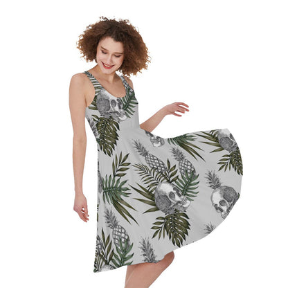 Tropical Pineapple Skull Pattern Print Women's Sleeveless Dress