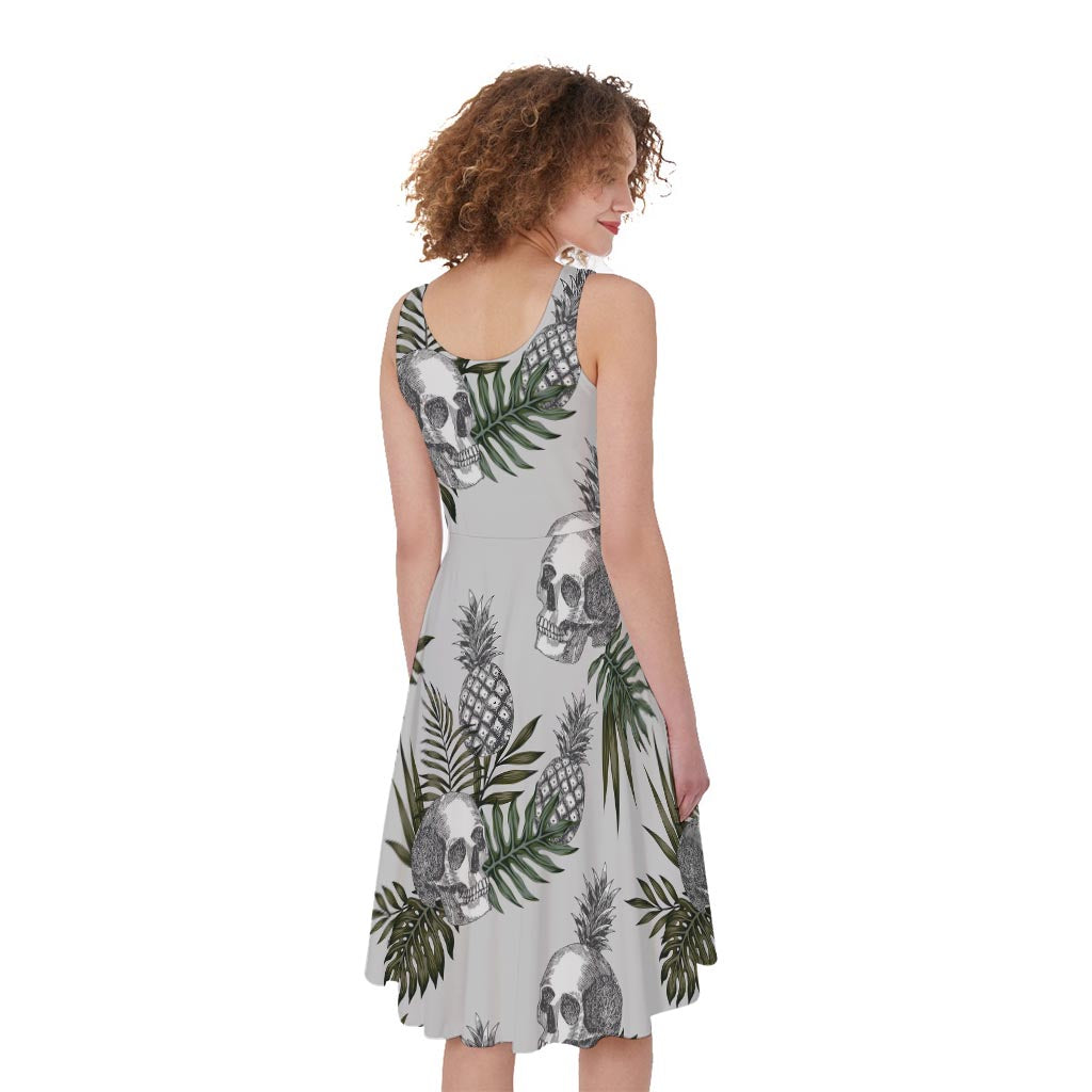 Tropical Pineapple Skull Pattern Print Women's Sleeveless Dress