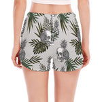Tropical Pineapple Skull Pattern Print Women's Split Running Shorts