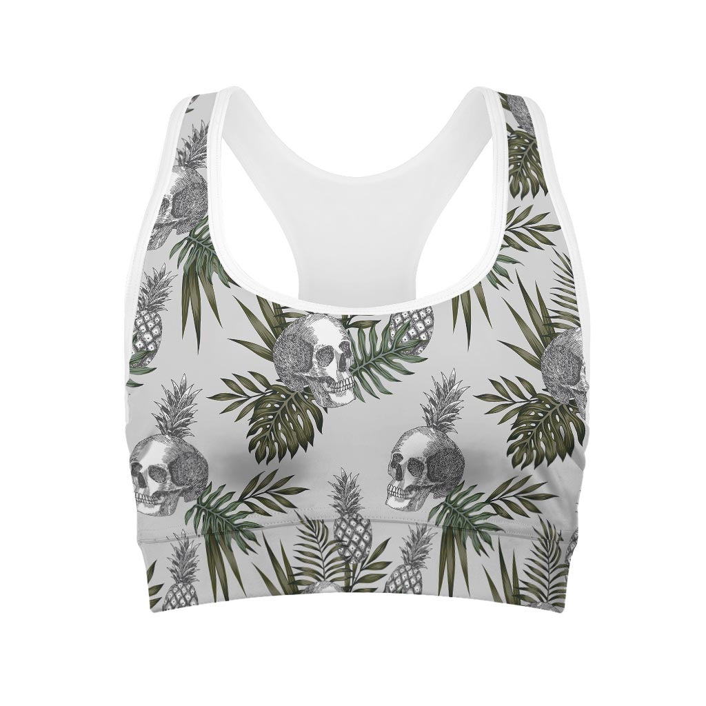 Tropical Pineapple Skull Pattern Print Women's Sports Bra