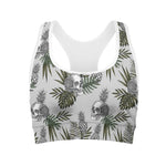 Tropical Pineapple Skull Pattern Print Women's Sports Bra