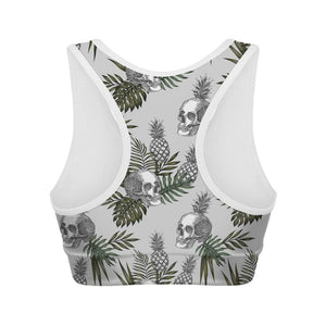 Tropical Pineapple Skull Pattern Print Women's Sports Bra