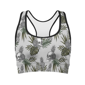 Tropical Pineapple Skull Pattern Print Women's Sports Bra