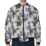 Tropical Pineapple Skull Pattern Print Zip Sleeve Bomber Jacket