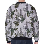Tropical Pineapple Skull Pattern Print Zip Sleeve Bomber Jacket